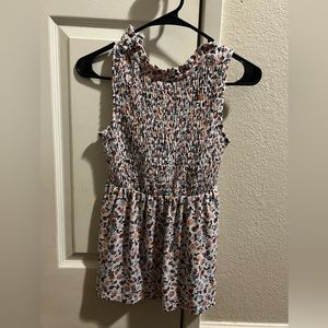 Floral Ribbed Sleeveless Fit&Flare Top